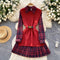 Knitted Vest & Plaid Shirt Dress 2Pcs