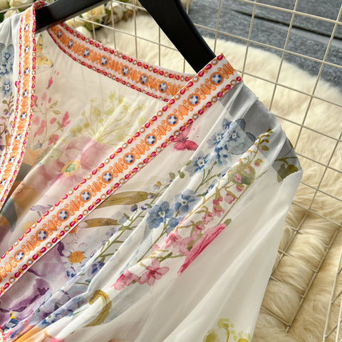 Courtly Deep V-neck Floral Shirt Dress