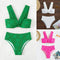 Split Solid Color Triangle Bikini Swimsuit