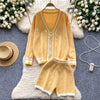 V-neck Cardigan&Shorts Knitted 2Pcs