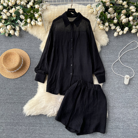 Loose Shirt&Wide-leg Shorts 2Pcs