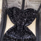 Mesh Patchwork Black Sequined Dress