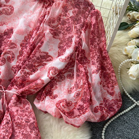 French Style Puffy Sleeve Ruffled Dress