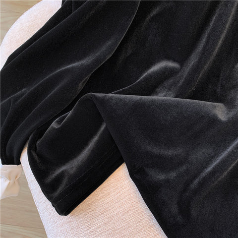 Ruffled Collar Black Velvet Top
