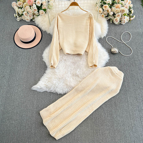Striped Sweater&Slim Skirt 2Pcs