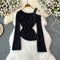 Buckled One-shoulder Elastic Pleated Sweater