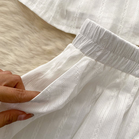 Lapeled White Shirt&Shorts 2Pcs