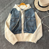 Vintage Denim Patchwork Zipped Jacket