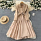 Suit Collar V-neck Pleated Dress