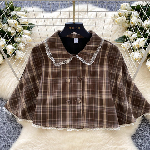 Faux Two-pieces Dress&Cape Plaid 2Pcs