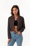 Zipped Lapeled PU Short Jacket