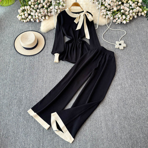 Bow-tie Knitwear&Trousers Knitted 2Pcs