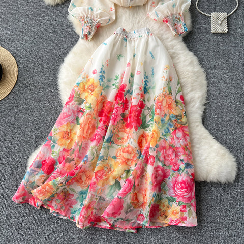 Single-breasted Top&Half-body Skirt Floral 2Pcs