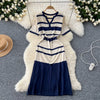 V-neck Striped Patchwork Knitted Dress