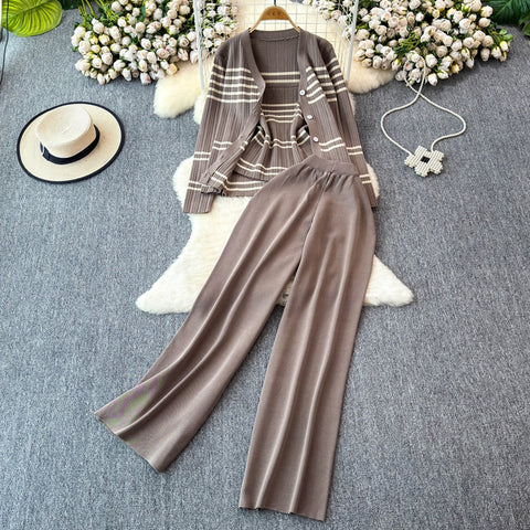 Camisole&Cardigan&Trousers Striped 3Pcs