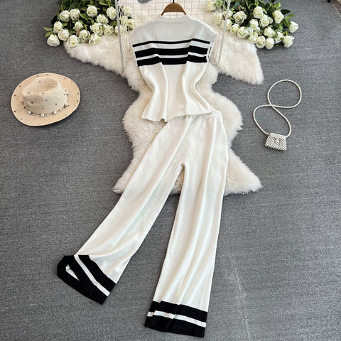 Sleeveless Knitwear&Wide-leg Trousers 2Pcs