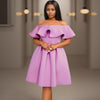 Off-shoulder Ruffled Purple Dress