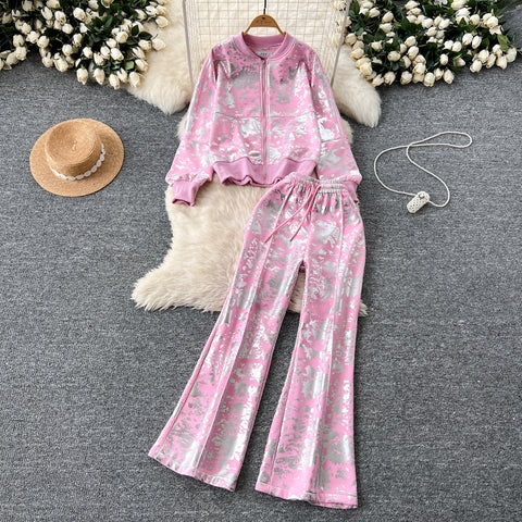 Glossy Sweatshirt&Trousers Casual 2Pcs