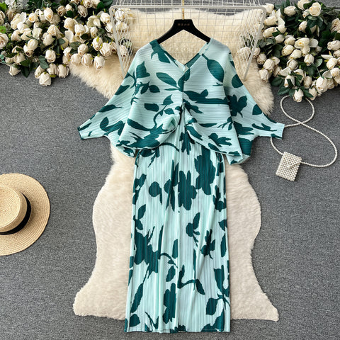 High-end Pleated Floral Printed Dress