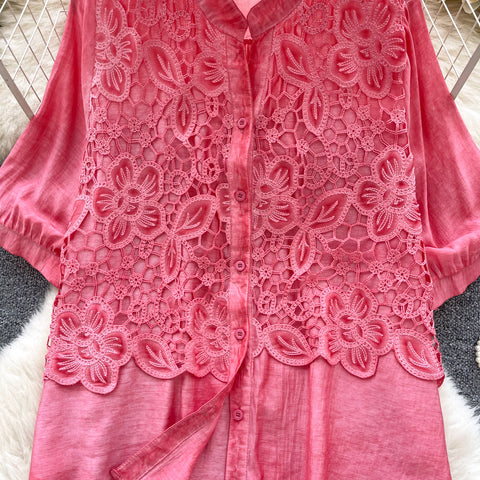 Premium Hollowed Embroidery Lace Shirt
