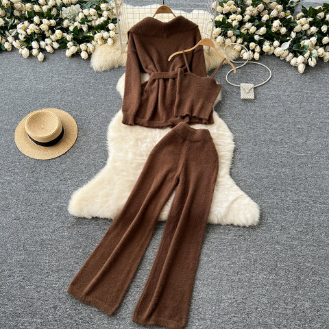 Cardigan&Camisole&Wide-leg Trousers 3Pcs