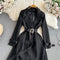 French Style Lace-up Black Coat Dress