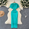 Solid Color Round Collar Knitted Dress