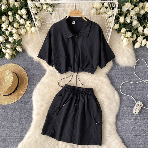 Chic Shirt&Skirt Drawstring 2Pcs