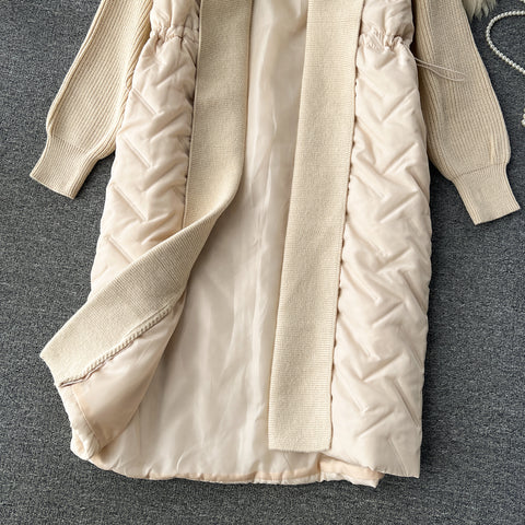 Over-the-knee Patchwork Padded Cardigan