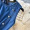 Hollowed Pleated Denim Vest Dress