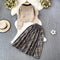 Polo Cardigan&Plaid Skirt Knitted 2Pcs