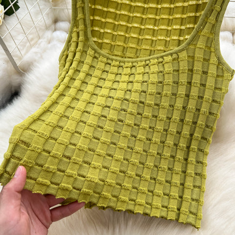 Camisole&Skirt Plaid Knitted 2Pcs