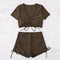 Solid Color V-neck Two-piece Drawstring Flat Corner Swimsuit