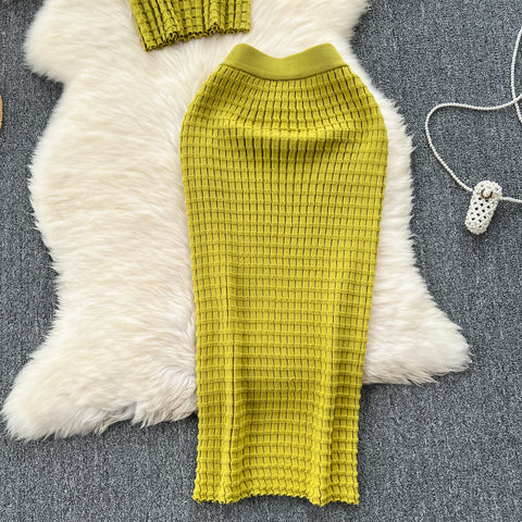 Camisole&Skirt Plaid Knitted 2Pcs