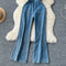 Niche Hollowed Wide-leg Denim Jumpsuits