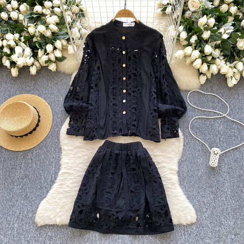 Crochet Shirt & Vest & Shorts 3Pcs