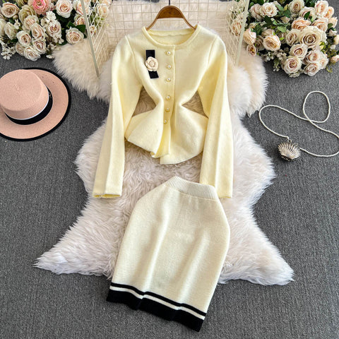 Camellia Cardigan&Skirt Knitted 2PCS