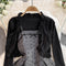 Black Shawl&Pleated Slip Dress 2Pcs