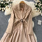 Suit Collar V-neck Pleated Dress