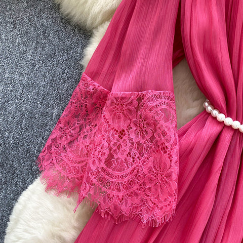 Rhinestone Studded Mesh Patchwork Dress