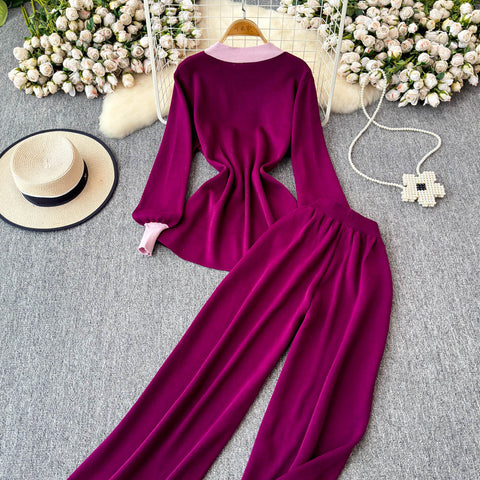 Bow-tie Knitwear&Trousers Knitted 2Pcs