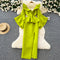 V-neck 3D Ruffled Green Dress