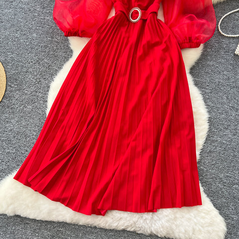 Rhinestone Studded Ruffled Mesh Dress