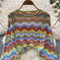 Colorful Wave Striped Crochet Knitwear