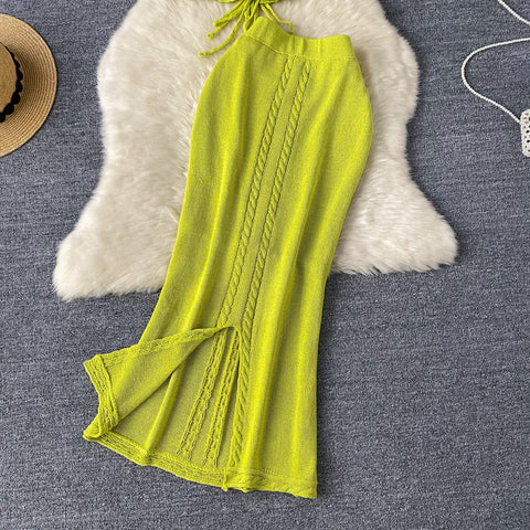 Hollowed Camisole&Fishtail Skirt Knitted 2Pcs