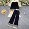 Round-collar Knitwear&Trousers Jacquard 2Pcs