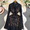 Embroidered Lace Turtleneck Black Dress