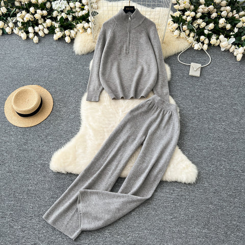 Zipped Knitwear&Trousers Knitted 2Pcs