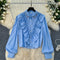 Rhinestone Studded Ruffled Stripe Shirt