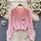 3d Pink Flower Embroidered Cardigan